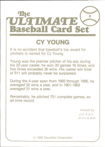 1985 Decathlon Ultimate Baseball Card Set #8 Cy Young Back