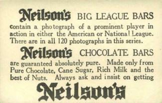 1922 Neilson's Chocolate V61 Type 1 #117 Zack Wheat Back