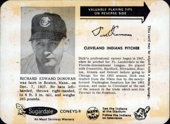 1962 Sugardale Wieners Cleveland Indians #3 Dick Donovan Front