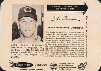 1962 Sugardale Wieners Cleveland Indians #9 Tito Francona Front