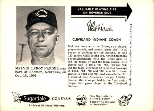 1963 Sugardale Wieners Cleveland Indians #15 Mel Harder Front