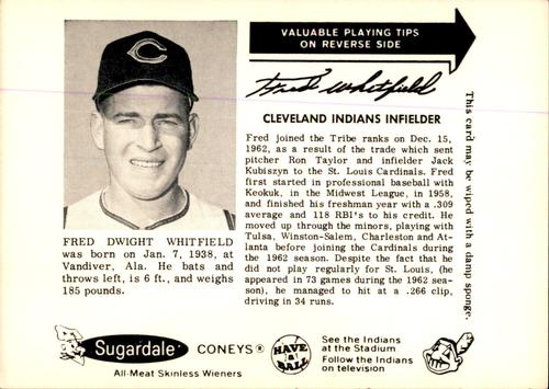 1963 Sugardale Wieners Cleveland Indians #27 Fred Whitfield Front