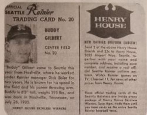 1960 Henry House Wieners Seattle Rainiers #16 Buddy Gilbert Front