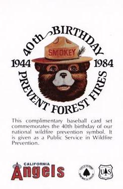 1984 California Angels Smokey SGA #NNO Smokey Bear Front