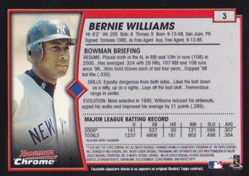2001 Bowman Chrome #3 Bernie Williams Back