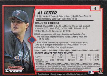 2001 Bowman Chrome #5 Al Leiter Back