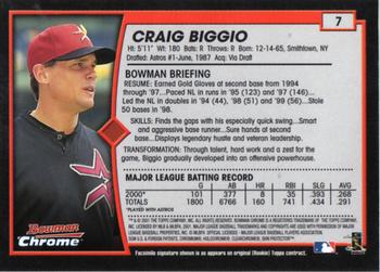 2001 Bowman Chrome #7 Craig Biggio Back
