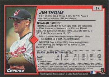 2001 Bowman Chrome #17 Jim Thome Back