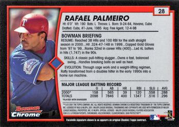 2001 Bowman Chrome #28 Rafael Palmeiro Back