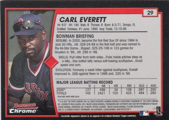2001 Bowman Chrome #29 Carl Everett Back