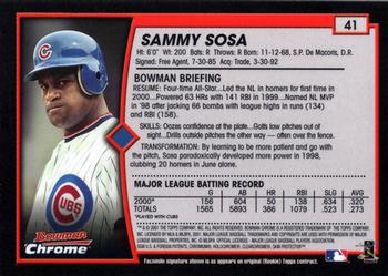 2001 Bowman Chrome #41 Sammy Sosa Back