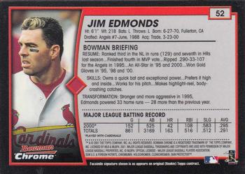 2001 Bowman Chrome #52 Jim Edmonds Back