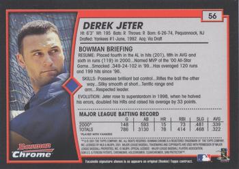2001 Bowman Chrome #56 Derek Jeter Back