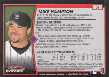 2001 Bowman Chrome #59 Mike Hampton Back