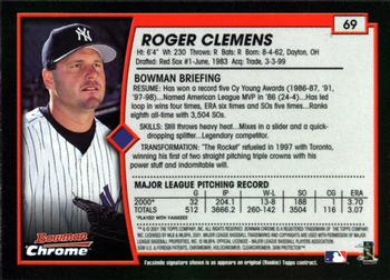 2001 Bowman Chrome #69 Roger Clemens Back