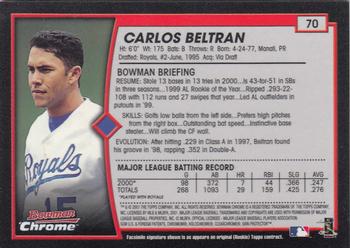 2001 Bowman Chrome #70 Carlos Beltran Back