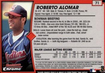 2001 Bowman Chrome #71 Roberto Alomar Back