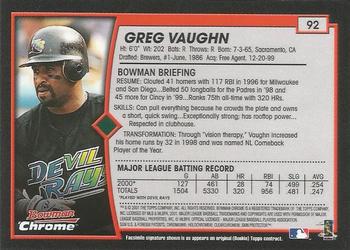2001 Bowman Chrome #92 Greg Vaughn Back
