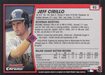 2001 Bowman Chrome #93 Jeff Cirillo Back