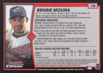 2001 Bowman Chrome #108 Bengie Molina Back