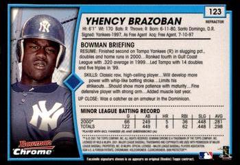 2001 Bowman Chrome #123 Yhency Brazoban Back