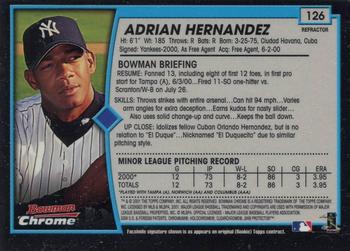 2001 Bowman Chrome #126 Adrian Hernandez Back
