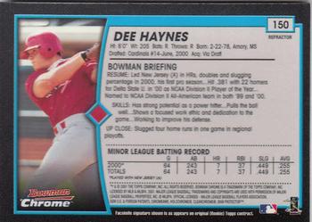 2001 Bowman Chrome #150 Dee Haynes Back