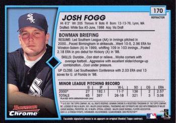 2001 Bowman Chrome #170 Josh Fogg Back