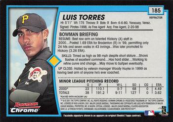 2001 Bowman Chrome #185 Luis Torres Back