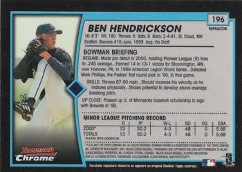 2001 Bowman Chrome #196 Ben Hendrickson Back