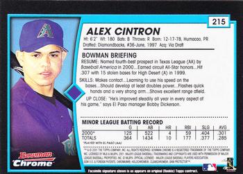 2001 Bowman Chrome #215 Alex Cintron Back