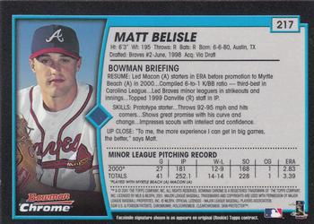 2001 Bowman Chrome #217 Matt Belisle Back
