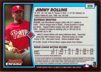 2001 Bowman Chrome #228 Jimmy Rollins Back