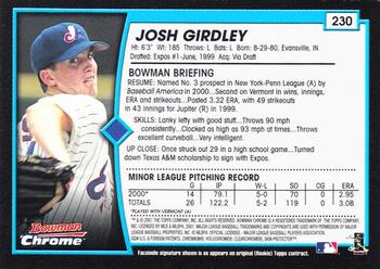 2001 Bowman Chrome #230 Josh Girdley Back