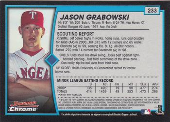 2001 Bowman Chrome #233 Jason Grabowski Back