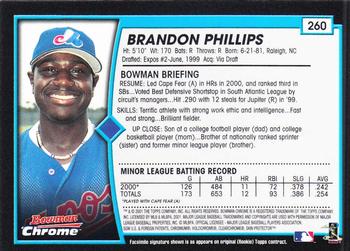 2001 Bowman Chrome #260 Brandon Phillips Back