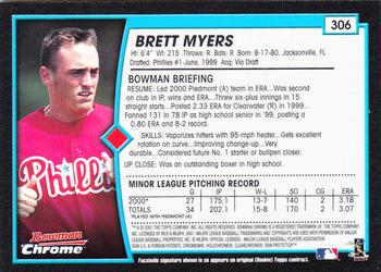 2001 Bowman Chrome #306 Brett Myers Back
