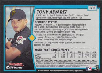 2001 Bowman Chrome #308 Tony Alvarez Back