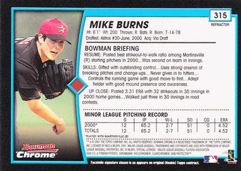 2001 Bowman Chrome #315 Mike Burns Back