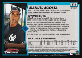 2001 Bowman Chrome #316 Manuel Acosta Back