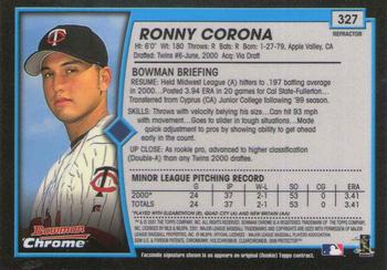 2001 Bowman Chrome #327 Ronny Corona Back