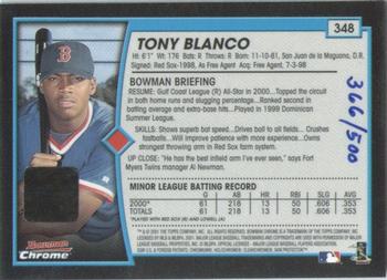 2001 Bowman Chrome #348 Tony Blanco Back