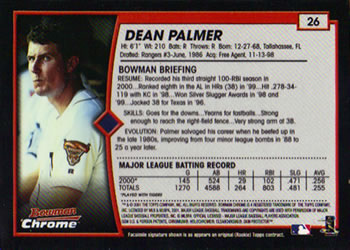 2001 Bowman Chrome #26 Dean Palmer Back