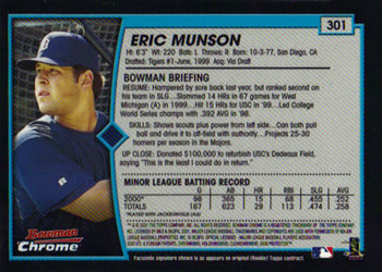 2001 Bowman Chrome #301 Eric Munson Back