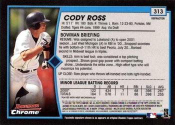 2001 Bowman Chrome #313 Cody Ross Back
