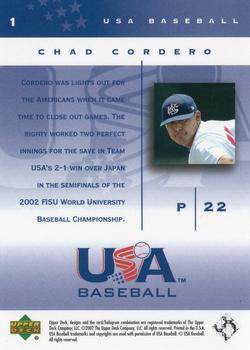 2002 Upper Deck USA Baseball National Team #1 Chad Cordero Back