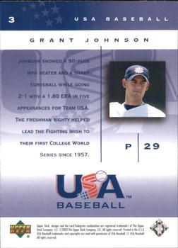 2002 Upper Deck USA Baseball National Team #3 Grant Johnson Back