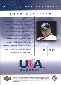 2002 Upper Deck USA Baseball National Team #7 Brad Sullivan Back