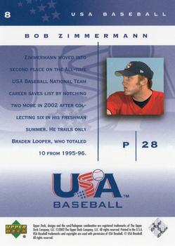 2002 Upper Deck USA Baseball National Team #8 Bob Zimmermann Back