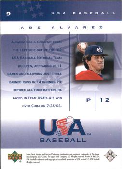 2002 Upper Deck USA Baseball National Team #9 Abe Alvarez Back